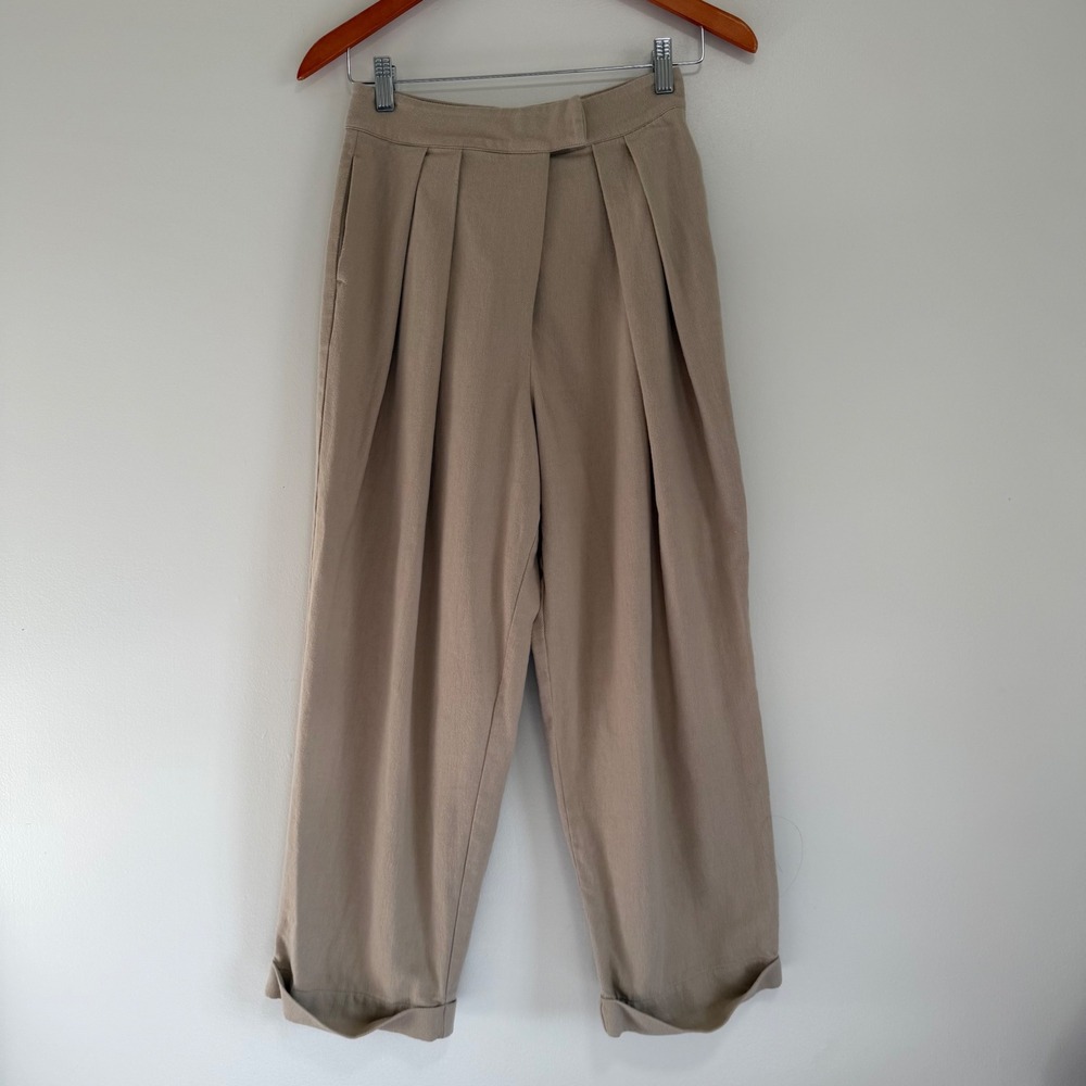 OAK + FORT Pleated High Waisted Wide Leg Cotton Linen Blend Pants Size 2